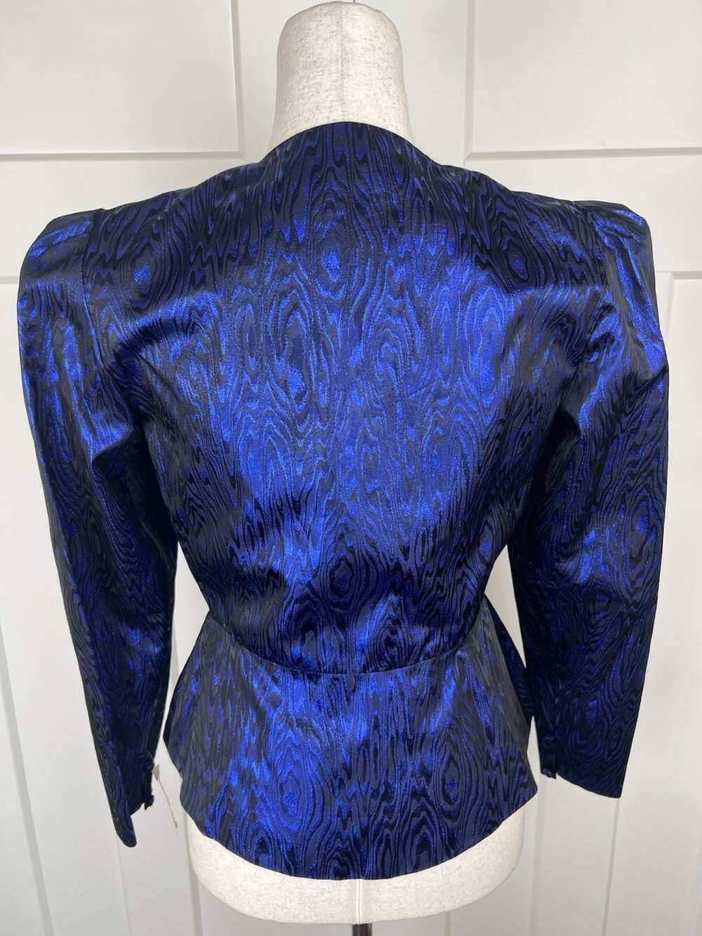 NWT Vintage 80s Neiman Marcus Metallic Cobalt Blue Moire Blazer Top Size 6 USA - Picture 5 of 14